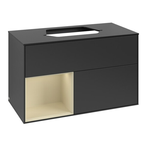 V&B Meuble sous lavabo Finion 100, placage bois m, façade laque gris clair m, corps laque bleu m