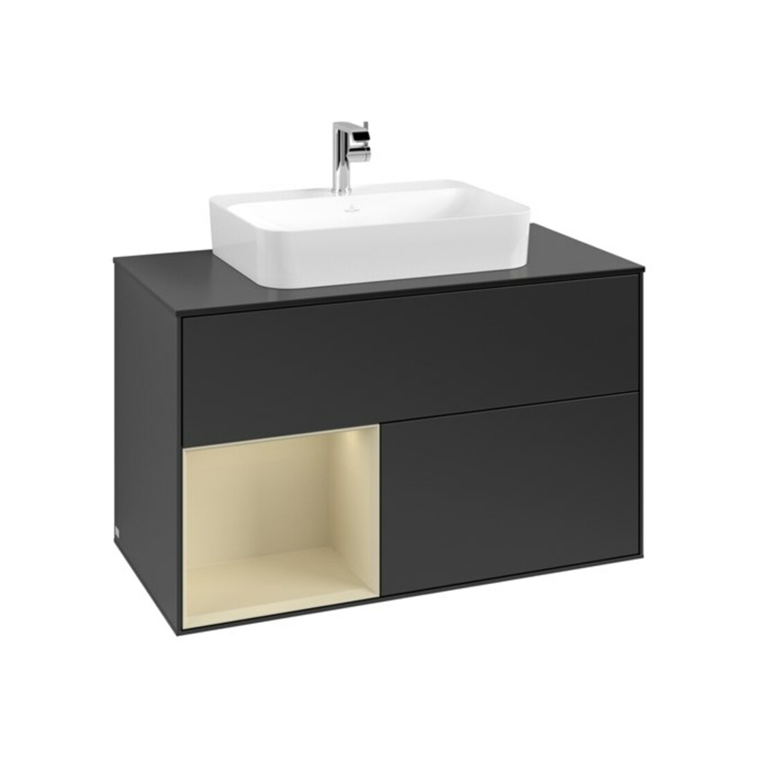 V&B Meuble sous lavabo Finion 100, placage bois m, façade laque gris clair m, corps laque bleu m