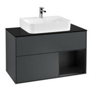 V&B Meuble sous-lavabo Finion 100, placage bois m, laque rouge brillant m, laque bleu m