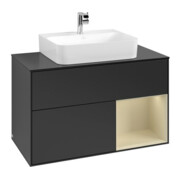 V&B Meuble sous lavabo Finion 100, placage bois m, rangement gris mat laqué, blanc mat laqué