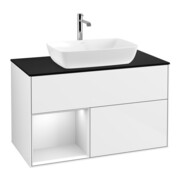 V&B Meuble sous lavabo Finion 100, placage bois m, rayure blanche m, laqué blanc brillant