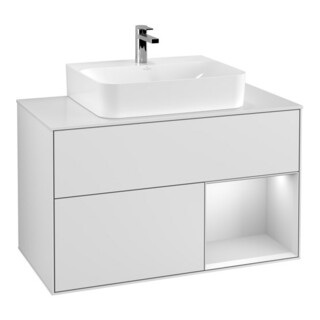 V&B Meuble sous lavabo Finion 100, placage bois m, tiroir droit blanc mat Lac, blanc mat Lac