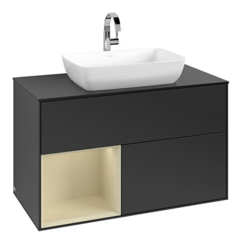 V&B Meuble sous lavabo Finion 100, placage bois m, tiroir si Grand m laqué, bleu m laqué