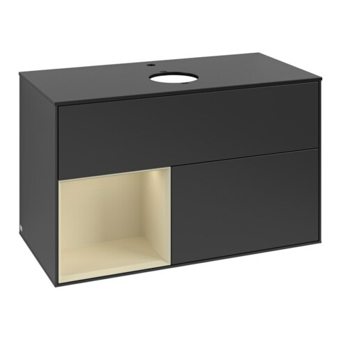 V&B Meuble sous lavabo Finion 100, placage bois m, tiroir si Grand m laqué, bleu m laqué