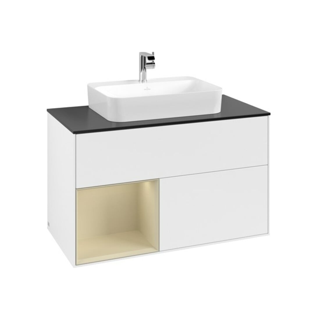 V&B Meuble sous lavabo Finion 100, placage bois marron, face laquée grise, corps laqué blanc