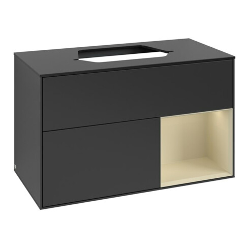 V&B Meuble sous lavabo Finion 100, placage bois merisier, laque gris, laque bleu