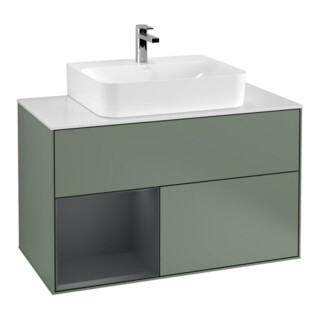 V&B Meuble sous lavabo Finion 100, placage bois merisier, laqué, olivier, laqué