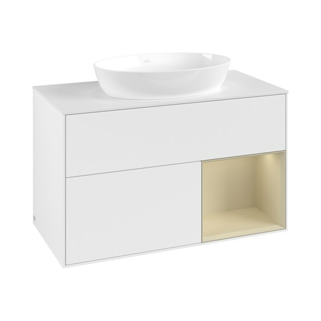 V&B Meuble sous lavabo Finion 100, placage bois moyen, rangement simple, laqué blanc moyen