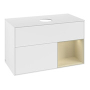 V&B Meuble sous lavabo Finion 100, placage bois moyen, rangement simple, laqué blanc moyen-3