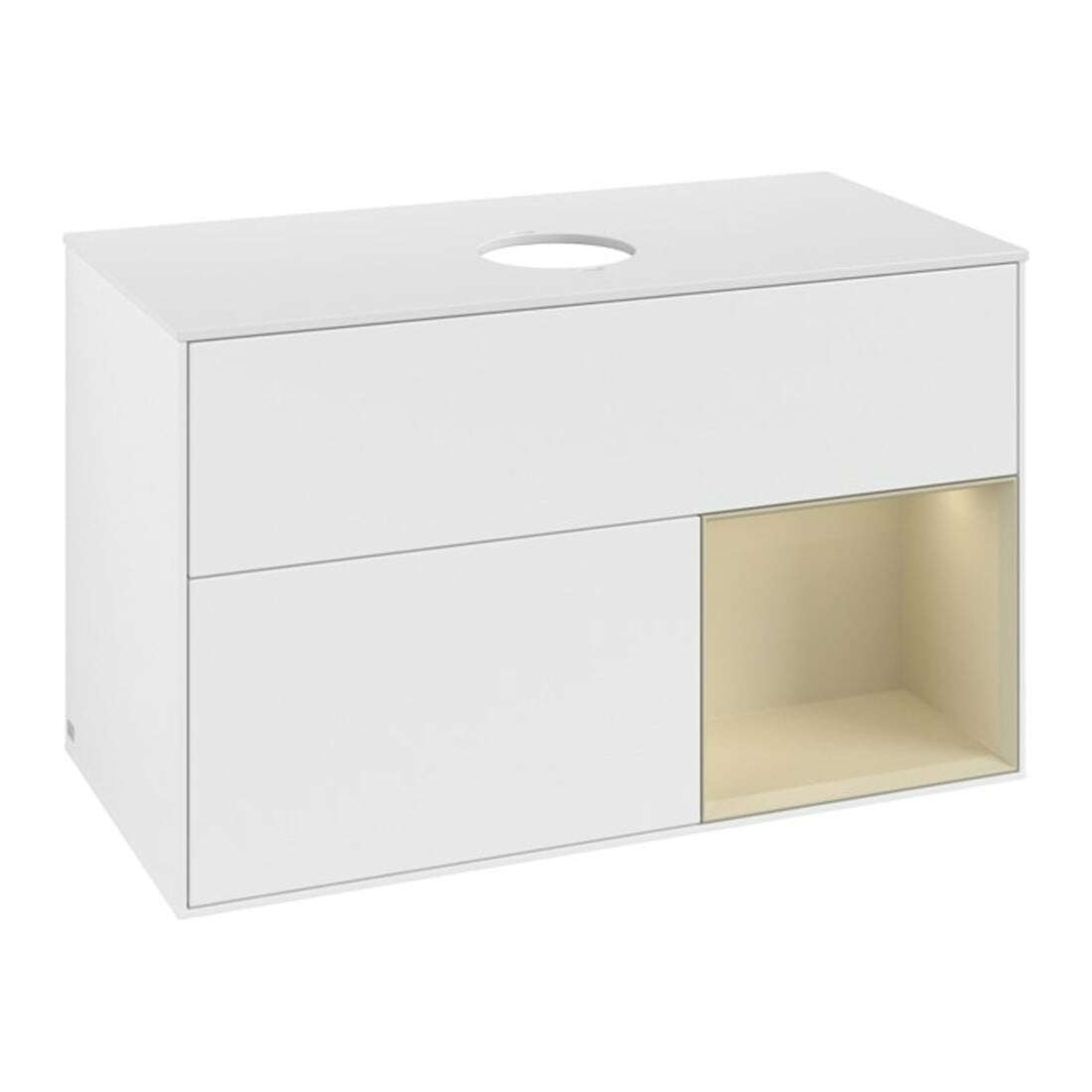 V&B Meuble sous lavabo Finion 100, placage bois moyen, rangement simple, laqué blanc moyen