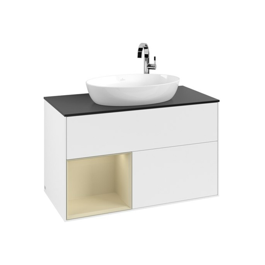 V&B Meuble sous lavabo Finion 100, placage bois moyen, rangement simple, laqué blanc, moyen lacqué