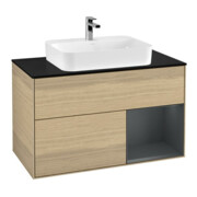 V&B Meuble sous lavabo Finion 100, placage bois moyen, tiroir réglable, laqué, ouverture à ventouse