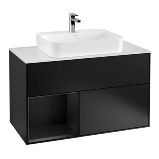 V&B Meuble sous lavabo Finion 100, placage bois, porte gauche, bleu mat laqué