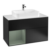 V&B Meuble sous lavabo Finion 100, placage bois, porte gauche, huile et laqué bleu-1
