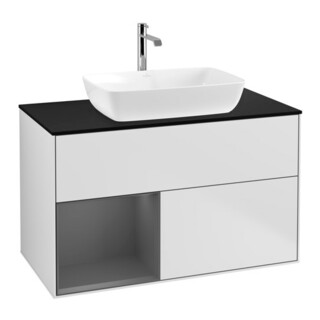 V&B Meuble sous lavabo Finion 100, Placage bois, Rangée A, laqué blanc