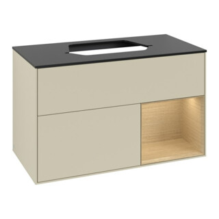 V&B Meuble sous-lavabo Finion 100, placage bois, rangement à droite, gris mat laqué