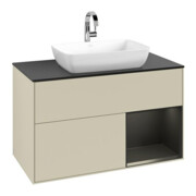 V&B Meuble sous lavabo Finion 100, placage bois, rangement blanc mat laqué, gris mat laqué