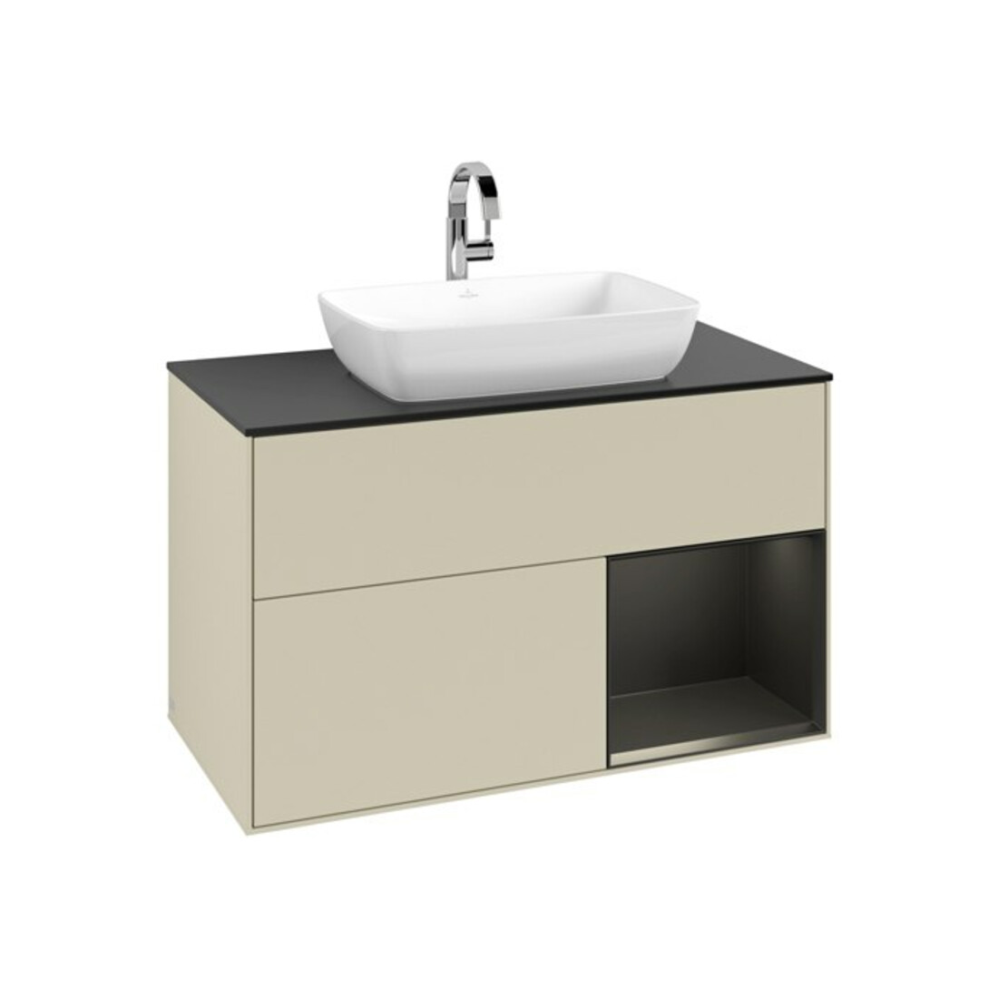 V&B Meuble sous lavabo Finion 100, placage bois, rangement blanc mat laqué, gris mat laqué