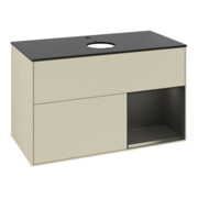 V&B Meuble sous lavabo Finion 100, placage bois, rangement blanc mat laqué, gris mat laqué-3