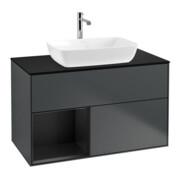 V&B Meuble sous lavabo Finion 100, placage bois, rangement blanc mat laqué, mat bleu mat laqué-1