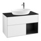 V&B Meuble sous lavabo Finion 100, placage bois, rangement bleu mat, laqué blanc brillant-1