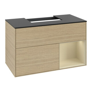 V&B Meuble sous lavabo Finion 100, placage bois, rangement droit, gris mat laqué, ouverture à bouton