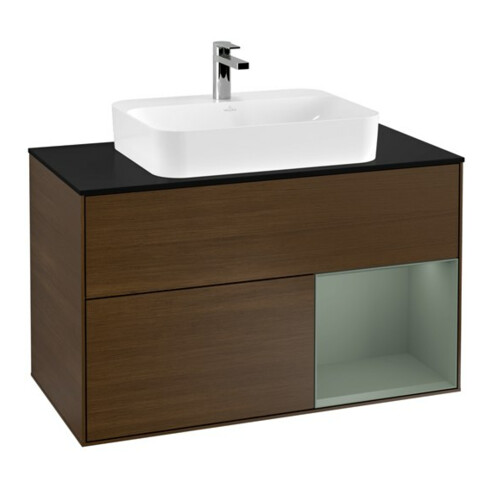 V&B Meuble sous-lavabo Finion 100, placage bois, rangement droit, huile mate, noyer veneer