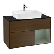 V&B Meuble sous-lavabo Finion 100, placage bois, rangement droit, huile mate, noyer veneer