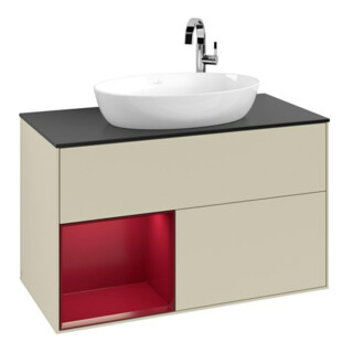 V&B Meuble sous lavabo Finion 100, placage bois, rangement, laqué gris