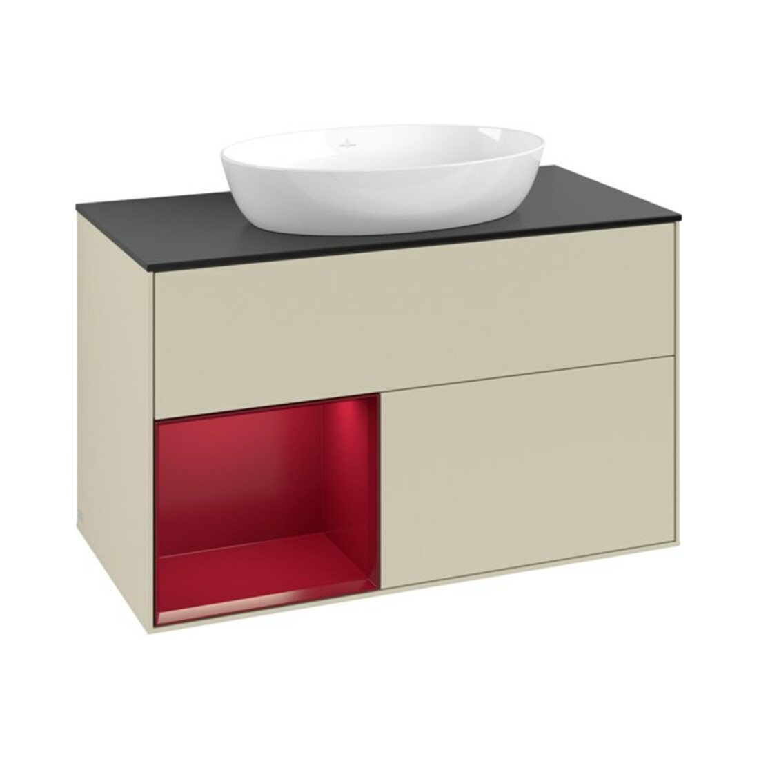 V&B Meuble sous-lavabo Finion 100, placage bois, rangement, laqué gris