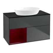 V&B Meuble sous lavabo Finion 100, placage bois, rangement, laqué mat bleu