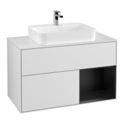 V&B Meuble sous lavabo Finion 100, placage bois, rangement latéral, bleu mat laqué, blanc mat laqué