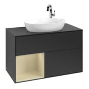 V&B Meuble sous lavabo Finion 100, placage bois, rangement simple, gris mat laqué, bleu mat laqué