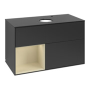V&B Meuble sous lavabo Finion 100, placage bois, rangement simple, gris mat laqué, bleu mat laqué-3