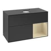 V&B Meuble sous lavabo Finion 100, placage bois, rangement simple, gris mat laqué, bleu mat laqué
