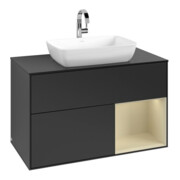 V&B Meuble sous-lavabo Finion 100, placage bois, rangement simple, gris mat laqué, bleu mat laqué
