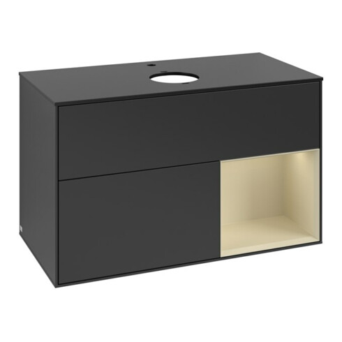 V&B Meuble sous-lavabo Finion 100, placage bois, rangement simple, gris mat laqué, bleu mat laqué