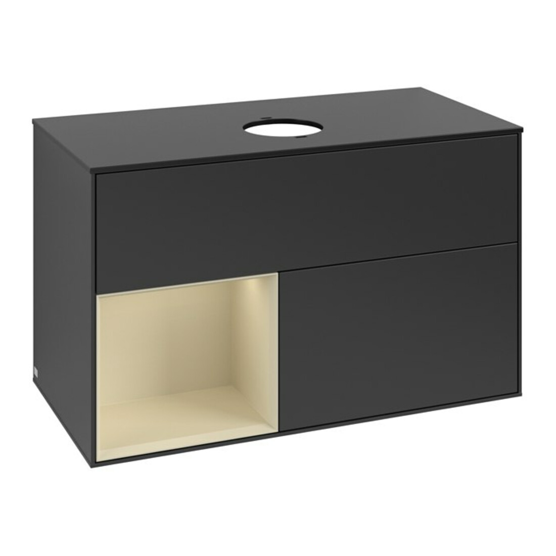 V&B Meuble sous lavabo Finion 100, placage bois, rangement simple, gris mat laqué, bleu mat laqué