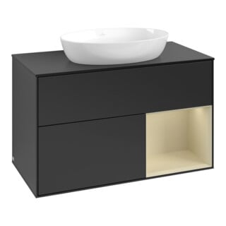 V&B Meuble sous-lavabo Finion 100, placage bois, rangement simple, gris mat laqué, bleu mat laqué