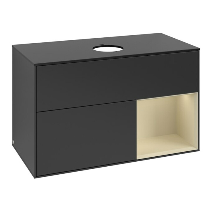 V&B Meuble sous-lavabo Finion 100, placage bois, rangement simple, gris mat laqué, bleu mat laqué