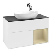 V&B Meuble sous-lavabo Finion 100, placage bois, rangement simple, gris moyen laqué, blanc laqué