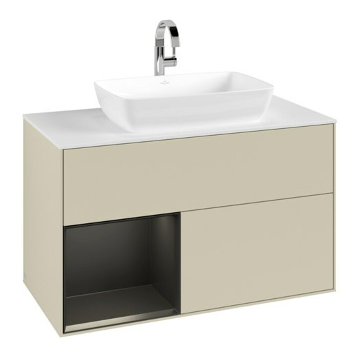 V&B Meuble sous-lavabo Finion 100, placage bois, réglable bleu mat laqué, gris mat laqué