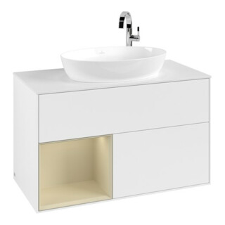 V&B Meuble sous lavabo Finion 100, placage bois, réglable, gris mat, laqué blanc mat