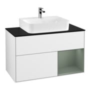 V&B Meuble sous-lavabo Finion 100, placage bois, régule, olivier mat, laqué blanc brillant