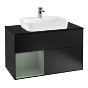 V&B Meuble sous lavabo Finion 100, placage bois, tiroir gauche, huile et laque bleue