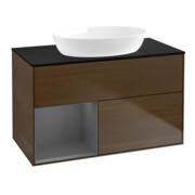 V&B Meuble sous lavabo Finion 100, placage bouleau, anthracite mat, laqué, veinage noyer