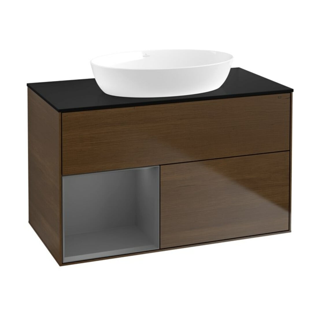 V&B Meuble sous lavabo Finion 100, placage bouleau, anthracite mat, laqué, veinage noyer