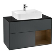 V&B Meuble sous-lavabo Finion 100, placage bouleau, chêne naturel, avec tiroir, blanc mat laqué