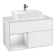 V&B Meuble sous lavabo Finion 100, placage bouleau, côté gauche, blanc laqué, brillant