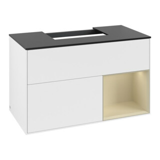 V&B Meuble sous lavabo Finion 100, placage bouleau, gris mat laqué, blanc mat laqué